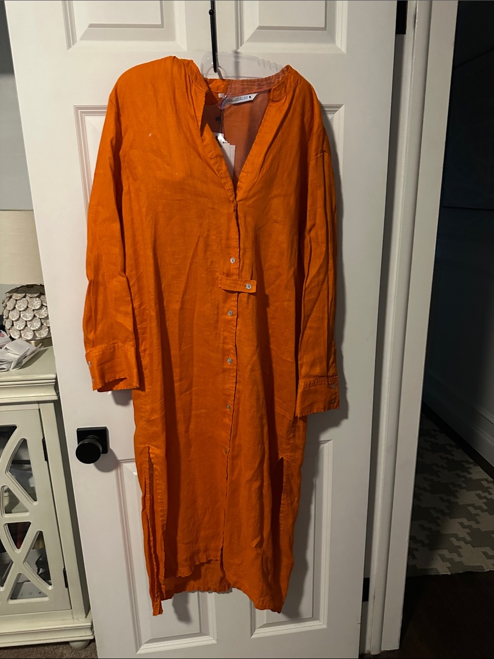 Zara Bright Orange Long-Sleeve Button-Front Dress